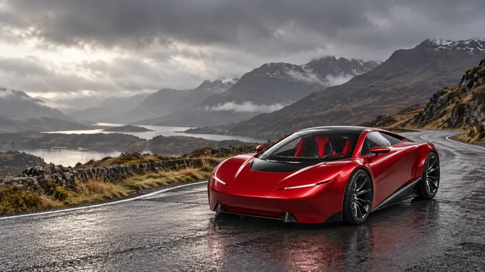 Kestrel electric car on a winding road in daylight