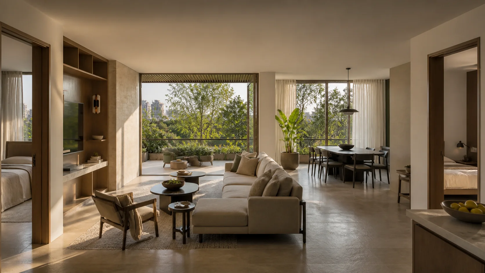 Court Two residence interior with garden outlook